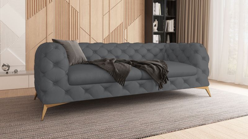 Canapé 3 places CASSIS design Chesterfield avec pieds or