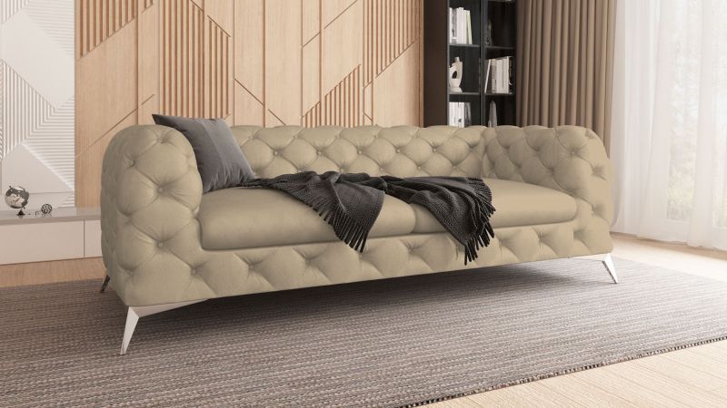 Canapé 3 places CASSIS design Chesterfield avec pieds argent