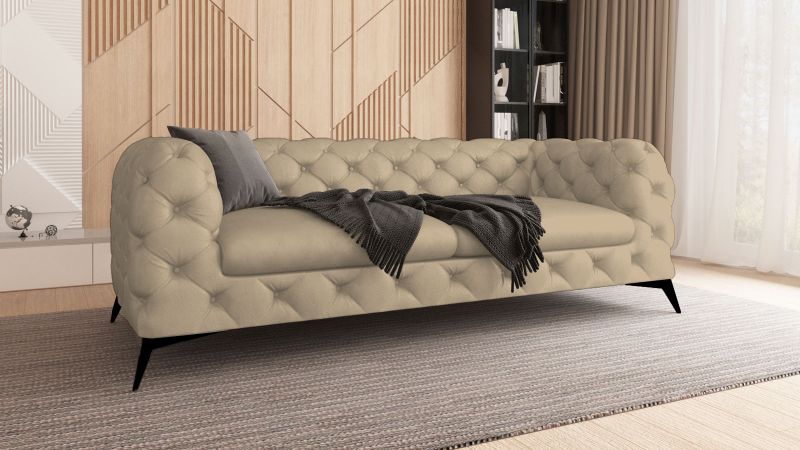 Canapé 3 places CASSIS design Chesterfield avec pieds noirs