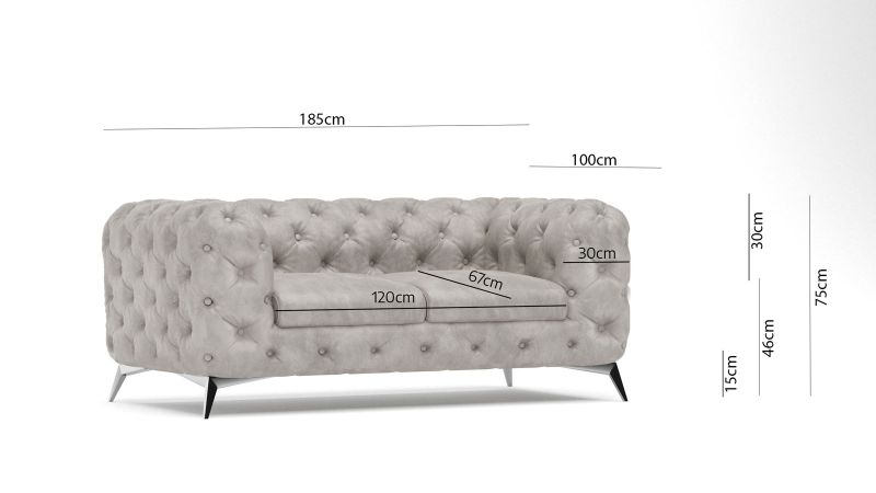 Canapé 2 places CASSIS design Chesterfield avec pieds argent