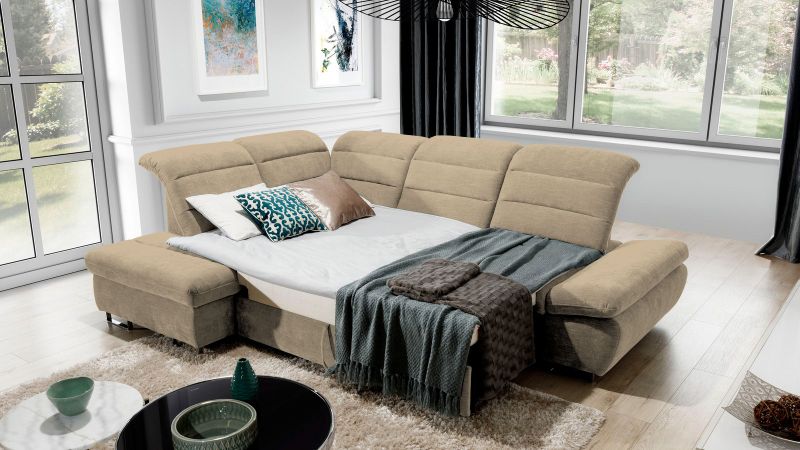 Canapé d'angle à gauche ROUSSILLON Terminal convertible avec assises coulissantes et coffre