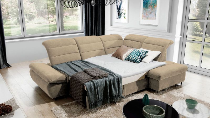 Canapé d'angle à droite ROUSSILLON Terminal convertible avec assises coulissantes et coffre