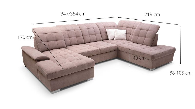 Canapé panoramique MONTPELLIER XL méridienne à droite avec dos avance - recule