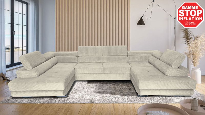 Canapé panoramique RAMATUELLE BIS symétrique convertible avec coffre et têtières réglables - GAMME OFFRE SPECIALE