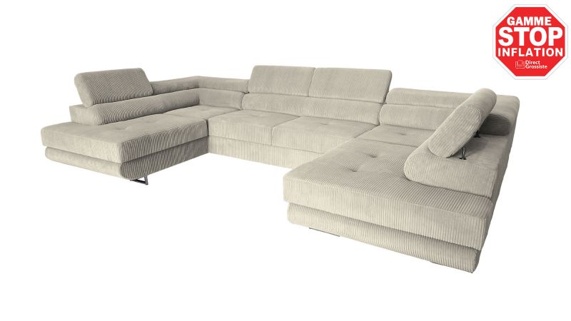 Canapé panoramique RAMATUELLE BIS symétrique convertible avec coffre et têtières réglables - GAMME OFFRE SPECIALE