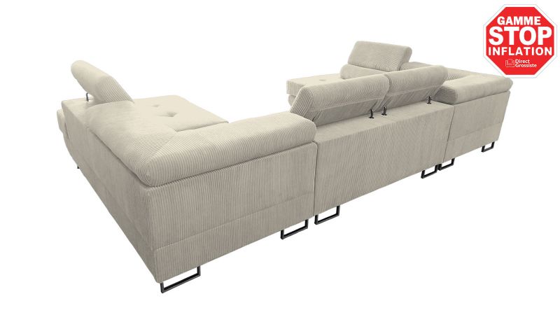 Canapé panoramique RAMATUELLE BIS symétrique convertible avec coffre et têtières réglables - GAMME OFFRE SPECIALE