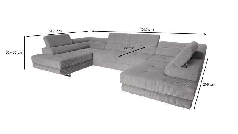 Canapé panoramique RAMATUELLE BIS symétrique convertible avec coffre et têtières réglables - GAMME OFFRE SPECIALE