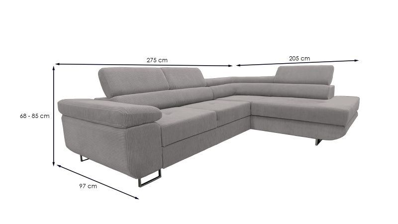 Canapé angle à droite RAMATUELLE BIS convertible avec coffre et têtières réglables - GAMME OFFRE SPECIALE