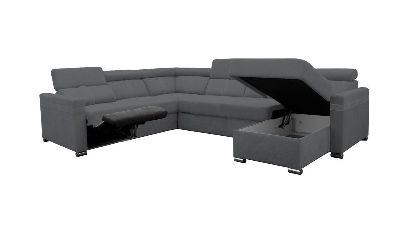 Canapé panoramique MALAGAS XL relax convertible méridienne à droite avec têtières réglables