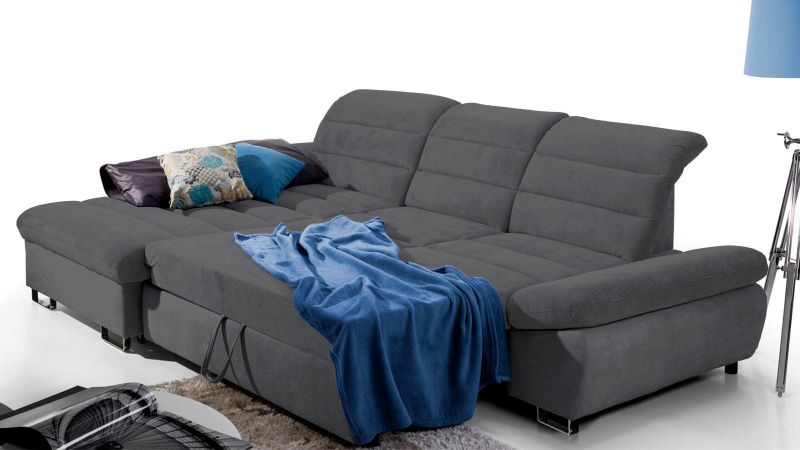 Canapé d'angle à gauche ROUSSILLON convertible avec assises coulissantes et coffre