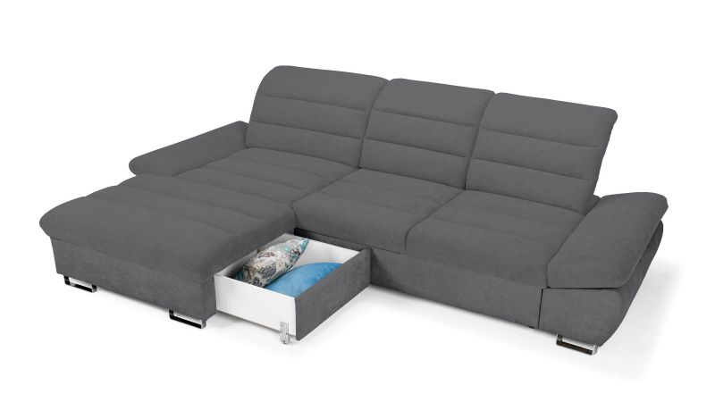 Canapé d'angle à gauche ROUSSILLON convertible avec assises coulissantes et coffre