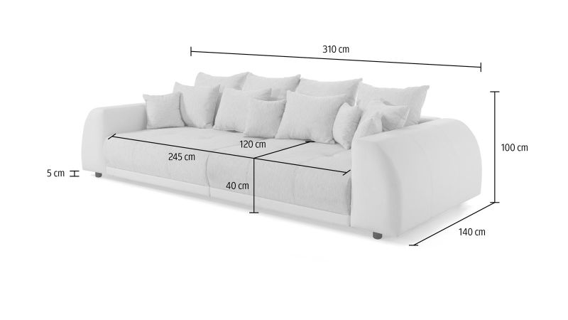 Canapé VITROLLES XXL larges assises avec accoudoirs ronds - GAMME PROMO