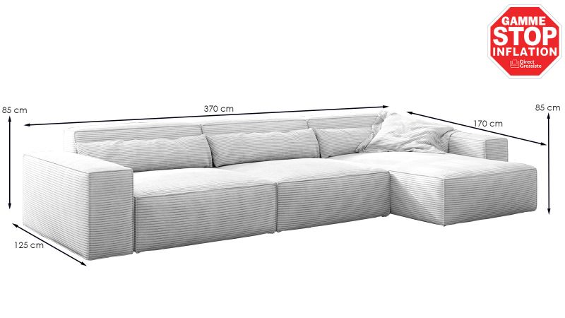 Canapé SABLET XL BIS ultra moelleux méridienne à gauche - GAMME OFFRE SPECIALE