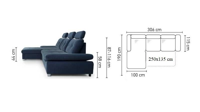 Carpentras schéma canapé lit d'angle à droite avec tiroir coffre