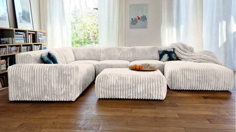 Canapé LEDENON Panoramique angle terminal à gauche méridienne à droite