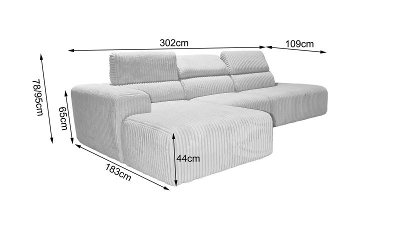 Canapé COMBAS méridienne gauche angle terminal ouvert à droite