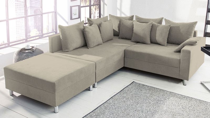 Ensemble convertible Canapé DIONS BIS méridienne à gauche  + Pouf - GAMME OFFRE SPECIALE