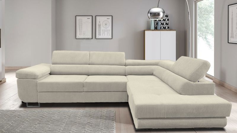 Canapé angle à droite RAMATUELLE BIS convertible avec coffre et têtières réglables - GAMME OFFRE SPECIALE