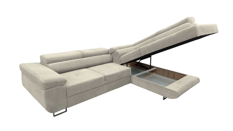 Canapé angle à droite RAMATUELLE BIS convertible avec coffre et têtières réglables - GAMME OFFRE SPECIALE