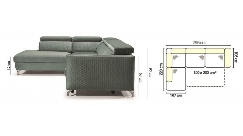 MENDE Canapé convertible d'angle gris avec coffre