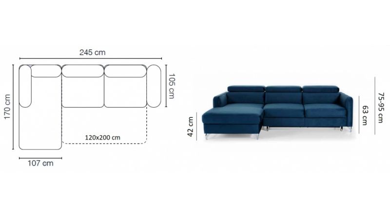 MENDE Canapé d'angle convertible bleu