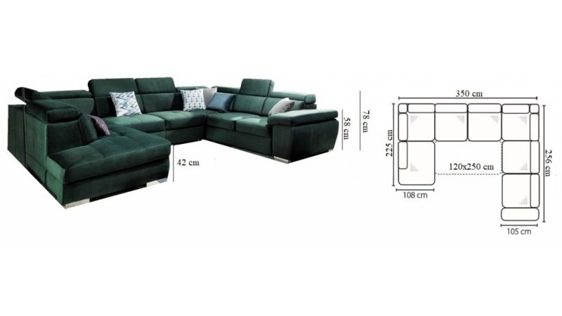 ROUET Canapé convertible panoramique vert pieds inox