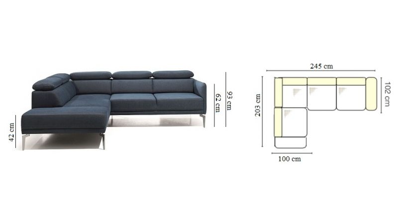 SAINT-AMBROIX Canapé d'angle bleu pieds inox