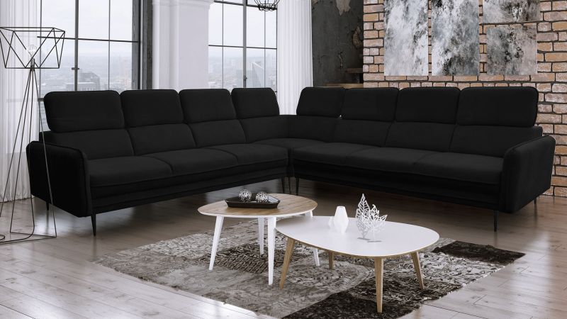 Canapé angle symétrique JUVIGNAC XL avec têtières noir