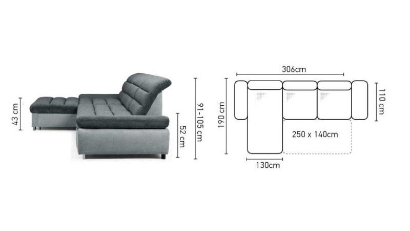 ROUSSILLON Canapé lit d'angle gris tissu antitaches