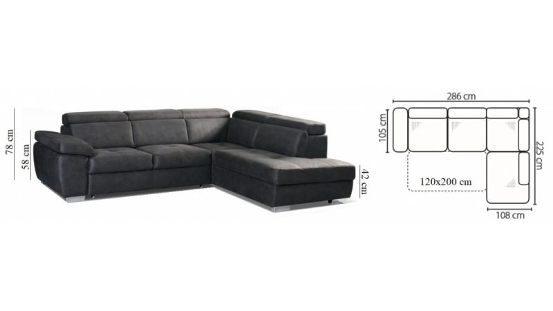 ROUET Canapé lit d'angle avec coffre gris foncé