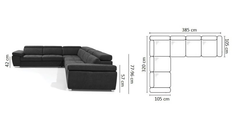 SAUVE Canapé d'angle gris foncé tissu antitaches schéma